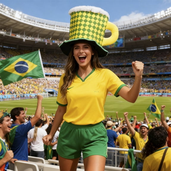 AuroraX Beer Cup Hat Novelty Hat Stadium Accessory Brazil Theme Funny Foam Hat 2026 Soccer Fan Gear Party Accessories Yellow