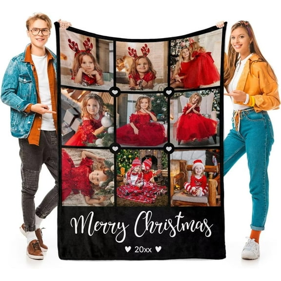 AISENIN Custom Photo Collage Blanket Customized Bed Blanket with Pictures AND Text for Mom Dad Personalized Throw Blanket for Christmas Memorial Gifts