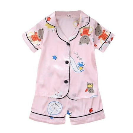 

Promotion!Boys Silk Santin Pajamas for Children Kawaii Print Girls Sleepwear Pijama Nightwear Pyjamas Set Kids Loungewear for 1-6 Years