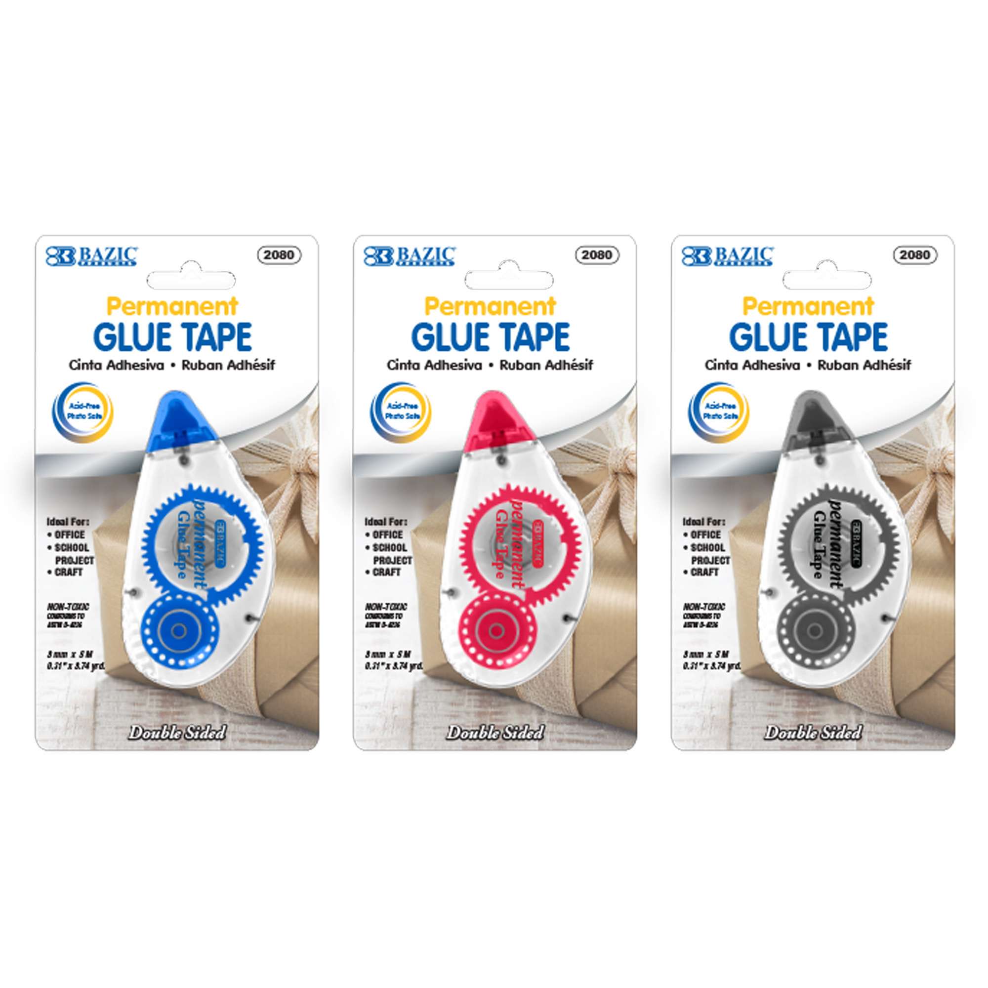 BAZIC Permanent Glue Tape 8 mm x 8.75 Yard, Double Sided Roller Tapes