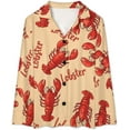 thumbnail image 4 of Top-kevin Pajama Sets for Womens Lobster Pattern Loose Button Down Long Sleeve Shirts And Pants Set, 4 of 12
