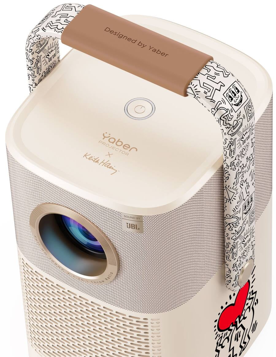 Yaber T2 Plus Portable Projector, 1080p Full HD, JBL Dolby Audio, Auto Focus and Auto Keystone, Co-brand Keith Haring,Cream