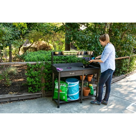 Bloom Fir Wood Potting Bench with Hooks - Brown