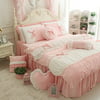 FADFAY Cute Girls Short Plush Bedding Set Romantic White Ruffle Duvet Cover Sets 4-Piece,Pink Full