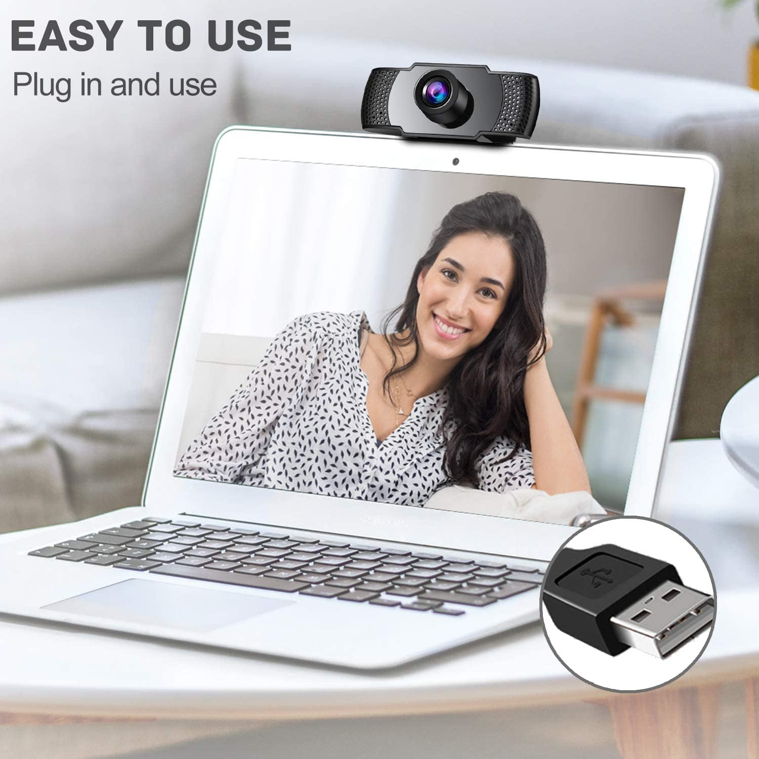 USB Computer Webcam for Video Calling PC Webcam Webcam Streaming Computer Web Camera with Support 3D Denoising and Automatic Gain Webcam with Microphone Online Classes and Video Conference
