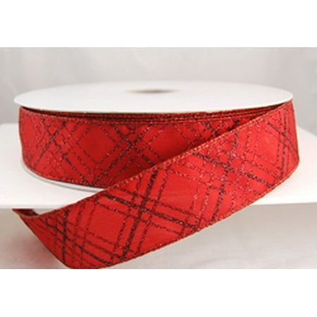 Criss Cross Ribbon - Scarlett CrissCross Wired Red Diagonal Striped Glitter Christmas Ribbon 1 1/2