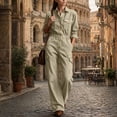 thumbnail image 7 of ClodeEU Women's Button Down Collared Long Sleeve Jumpsuit,High Waist Wide Leg Romper with Pockets ,Women's Plus XXXL, 7 of 7
