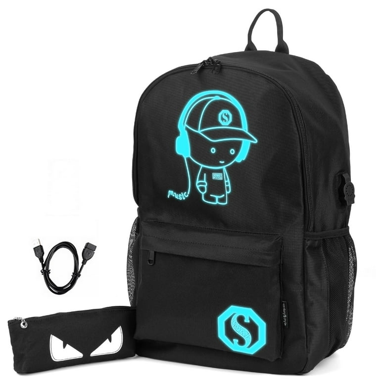 HKCLUF Anime Glow-in-the-Dark Backpack, 15.6'' Laptop Backpack with USB  Charging Port, Pen Pouch-Boys' School Bag - Walmart.com