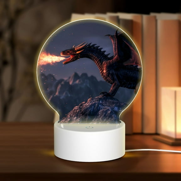 Daiia Fire Breathing Dragon Twilight Pattern Acrylic Night Light, LED Touch Light, Bedroom Night Light, Soft Glowing Lamp Perfect Gift for Mother's Day, Birthday, or Christmas
