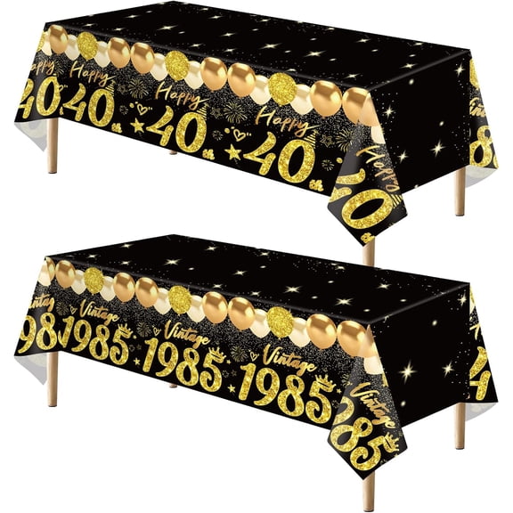 Osmanthus 40th Birthday Tablecloth, Black Gold 40th Birthday Decorations for Men Women Vintage 1985 Table Cloth Plastic Rectangular 40th Table Cover Happy 40 th Anniversary Party Supplies