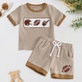 thumbnail image 2 of Toddler Baby Boy Summer Outfits Short Sleeve Striped Cute Embroidery T-Shirt Tops and Shorts Set 2 Piece, 2 of 6