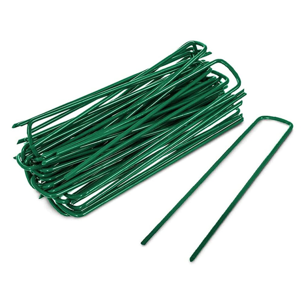 50Pcs x GREEN U SHAPE PINS FOR ARTIFICIAL GRASS TURF GALVANISED TENT GROUND PEGS 