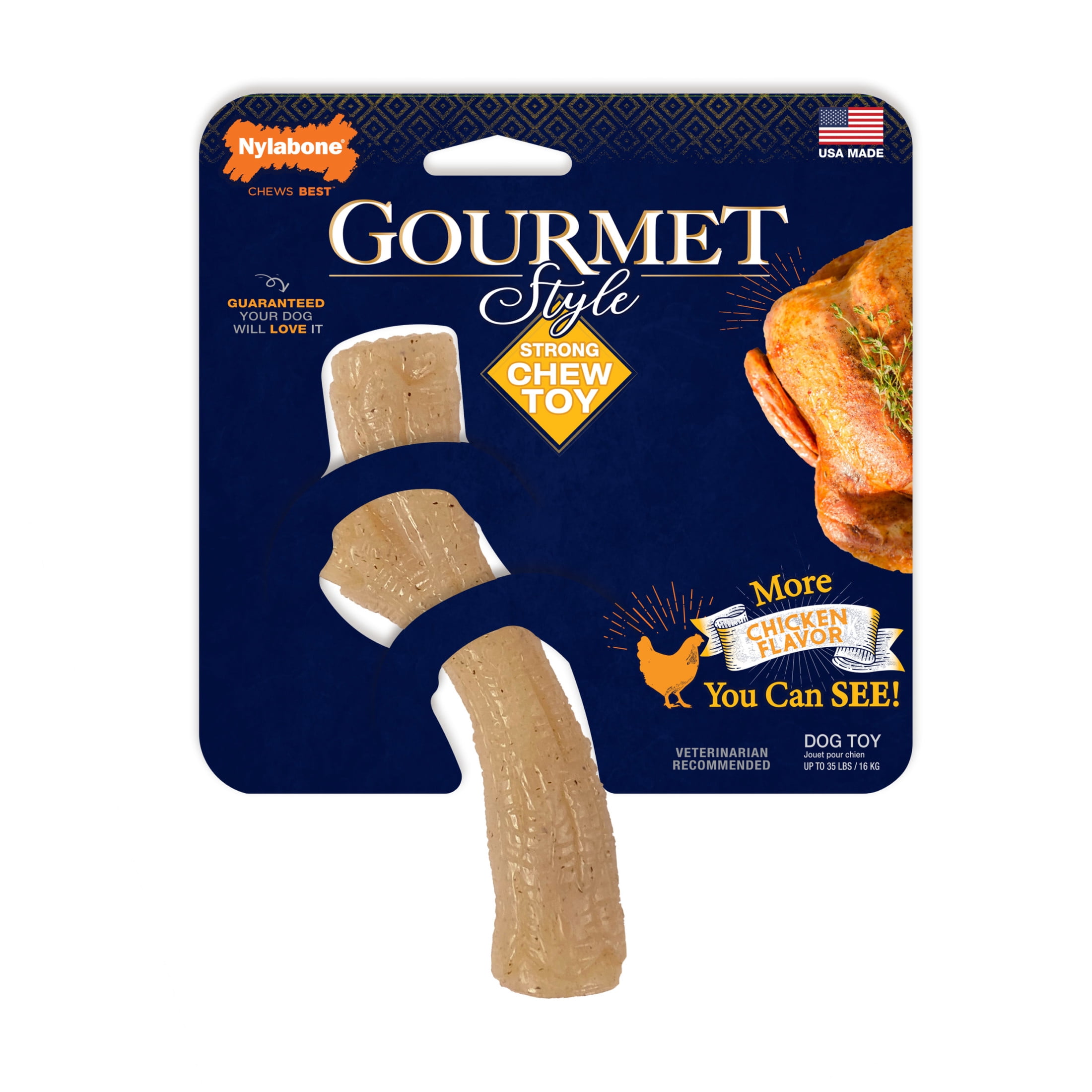 (3 pack) Nylabone Gourmet Style Dog Chew Toy Stick, Chicken, Medium (up to 35 lbs.)
