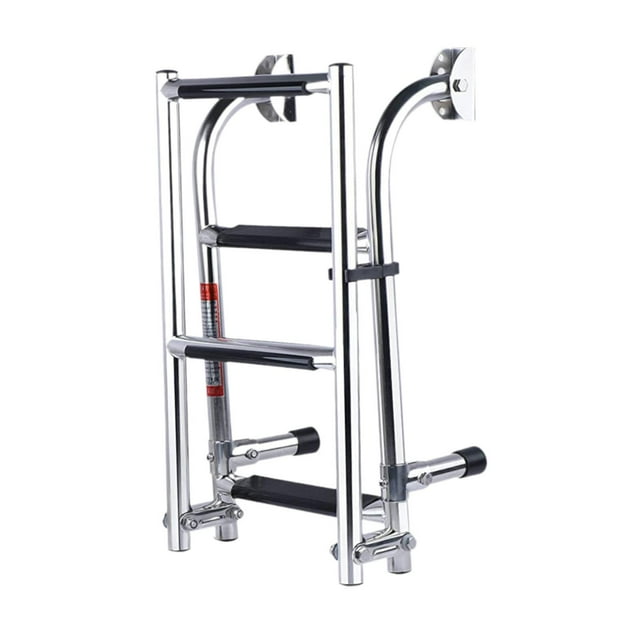 Ruiboury Boat Ladder Metal Heavy Duty Under 4 Mount Steps Platform Ladder Slide Boat Boarding silver 4 Steps