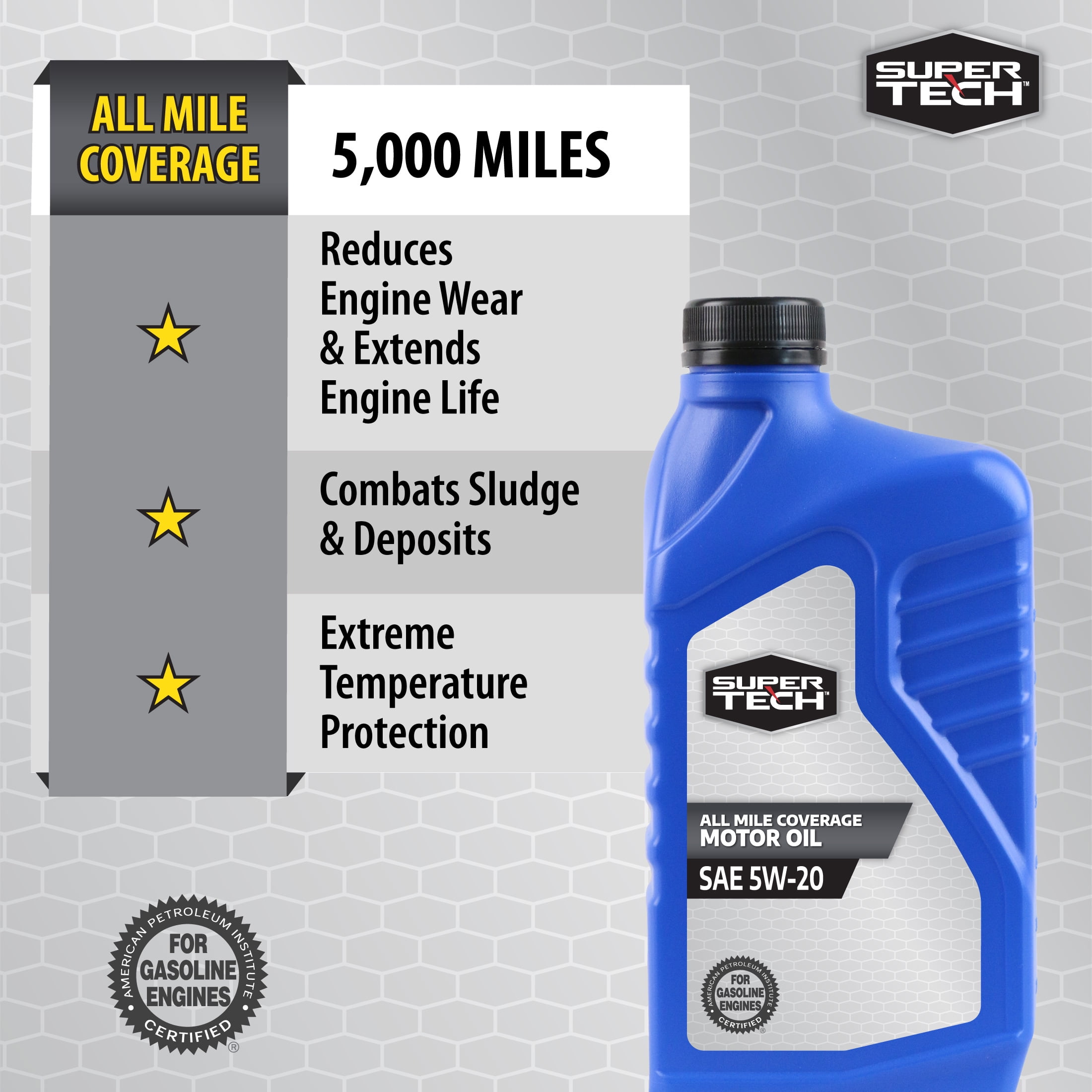 (4 pack) Super Tech All Mileage Synthetic Blend Motor Oil SAE 5W-20, 1 Quart