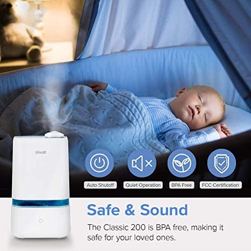 LEVOIT Humidificateur à brume fraîche 4L pour bébés de chambre, sans BPA, humidificateur  d'air à ultrasons silencieux, compatible avec les huiles essentielles, 3.8  