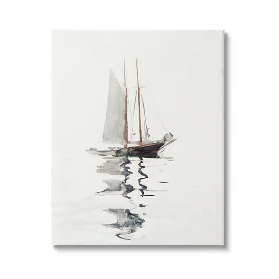 Stupell Industries Tranquil Sailboat Vessel Floating Lone Ocean Reflection Painting Gallery Wrapped Canvas Print Wall Art, Design by Lettered and Lined