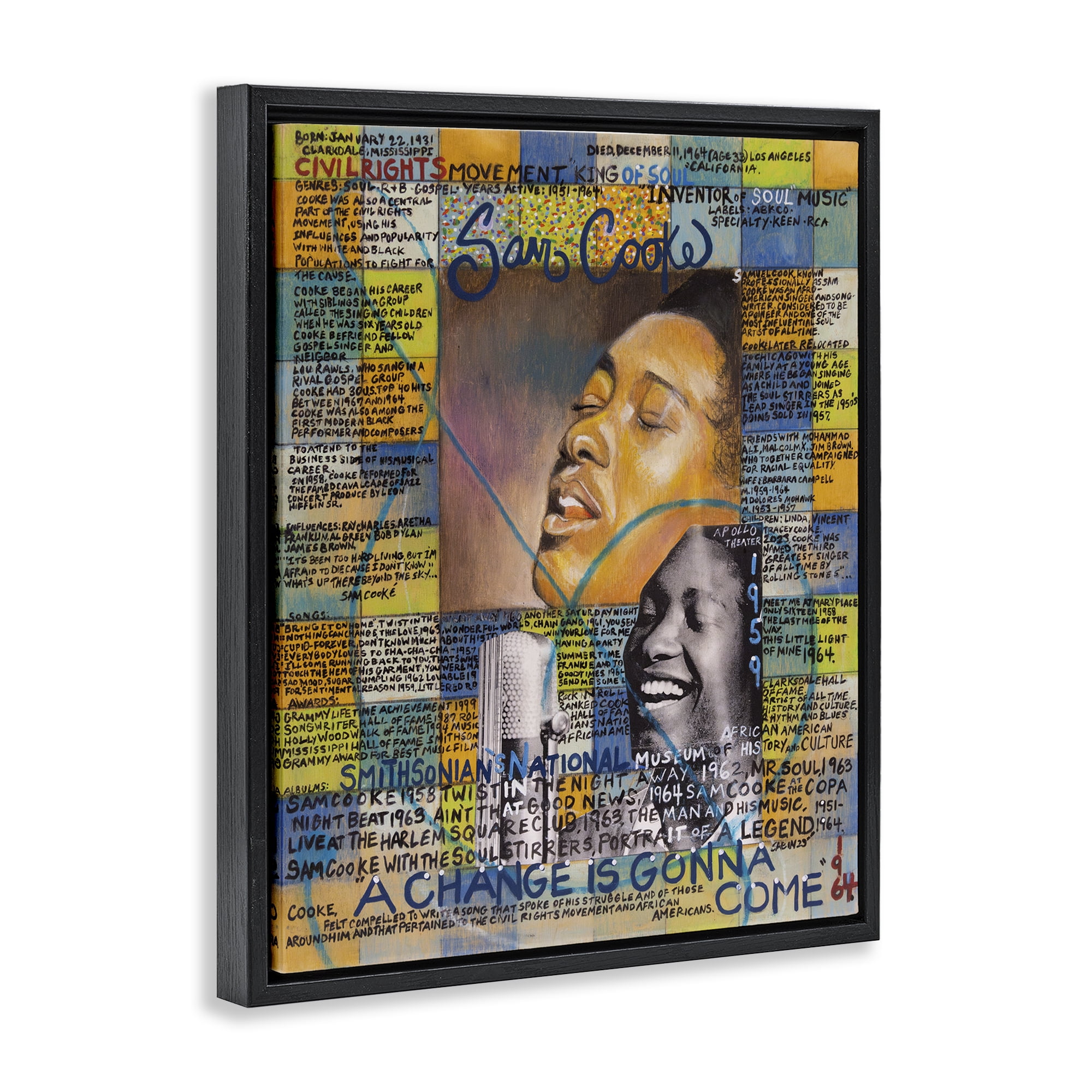 Stupell Industries Sam Cooke Collage People Drawing Black Floater Framed Canvas Art Print Wall Art, 25 x 31
