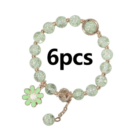 DESIGNICE 2026 New 6Pcs Bracelets for Teen Girls Charm Bracelet Couple Bracelets Shiny Beads Bracelet Charms for Party School Casual Friendship Green