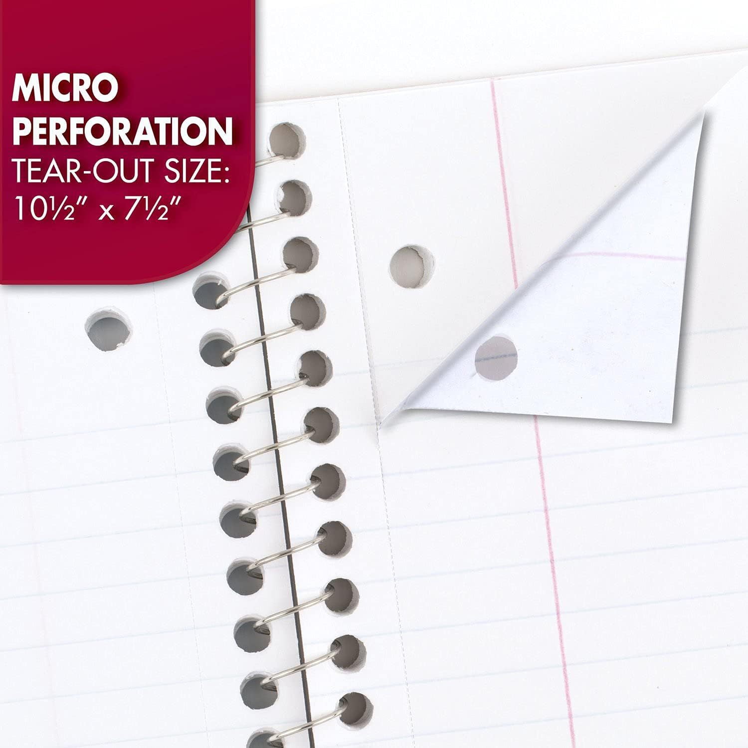 Wide Folio Notebook, 6-Pack, Long-Lasting, Extra Pages - 70, Bleach-Free Thick Paper, 3-Hole Punched, 8x10-1/2, Spiral Notebook for Schools, Homes and Offices