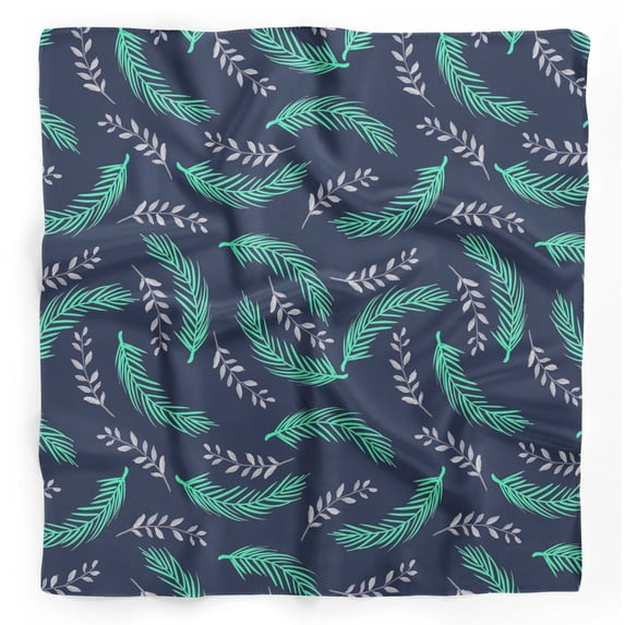 Bimba Blue Palm Leaves Printed Pure Silk Scarf Neck Wrap Summer Hair Bandanas For Women 40 x 80 Inches