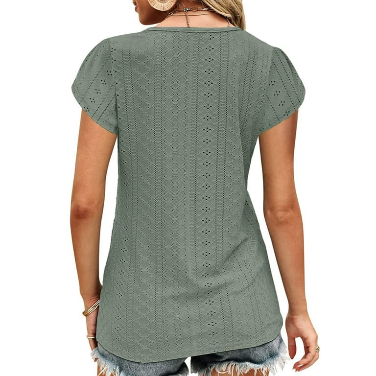 YYDGH Women's V Neck Drawstring Tie Tops Casual Puff Short