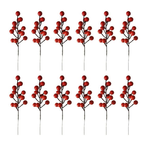 CreativeArrowy 12 Pack Artificial Red Berry Stems, Burgundy Red Berry Picks Holly Berries Branches for Christmas Tree Decorations Crafts Wedding Holiday Season Winter Décor Home Decor