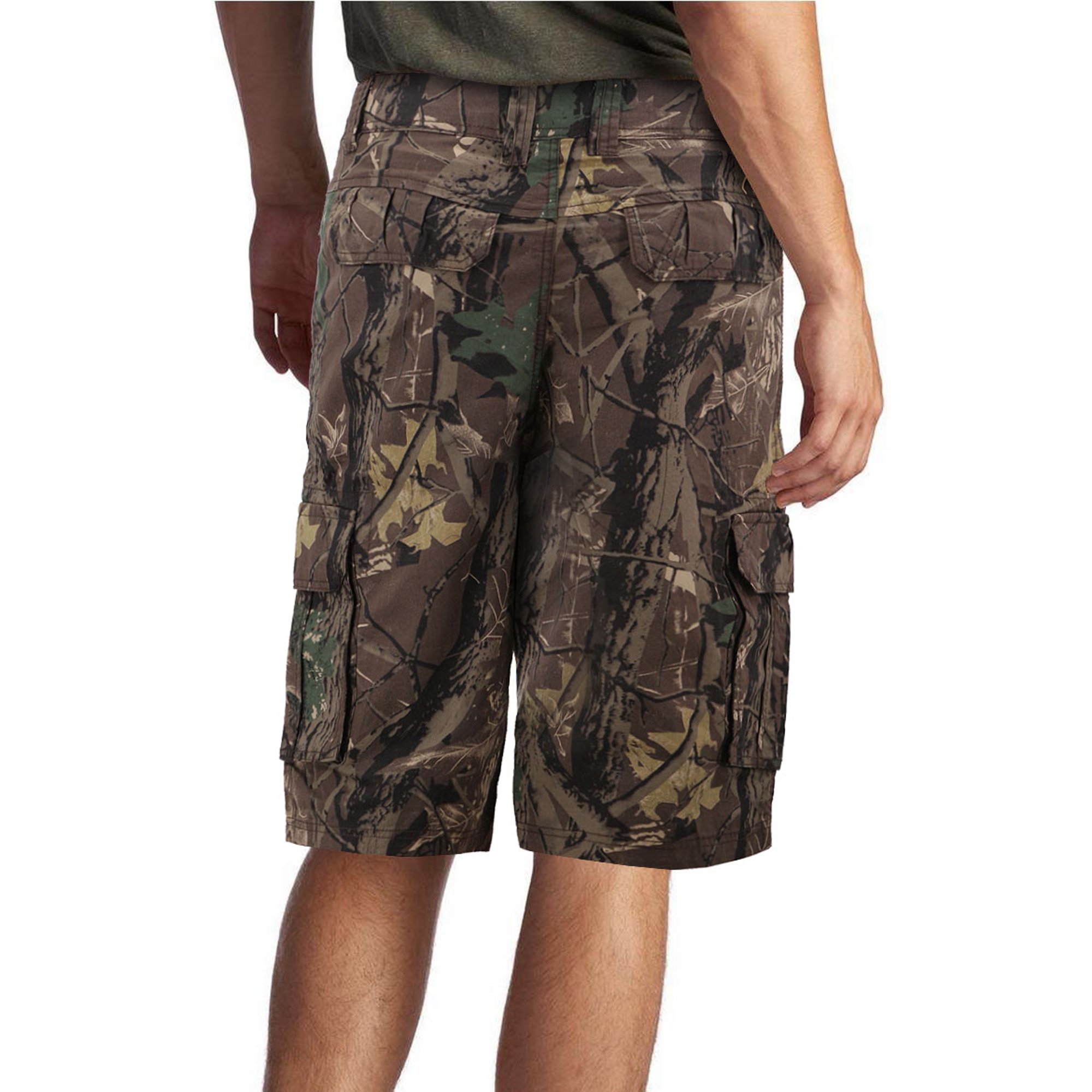 Men's Cotton Multi Pocket Relaxed Fit Outdoor Army Nature Camo Cargo Shorts  (#8, 34)