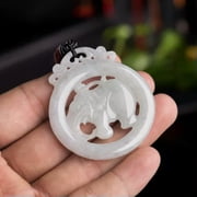 EOEMY Natural Grade A Jade Jadeite Lucky Men Women Elephant Circle Pendant