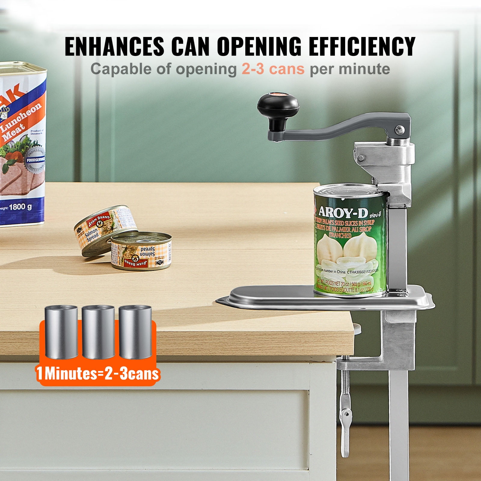 VEVOR Commercial Can Opener, 23.2"/59cm Long, Manual Table Can Opener for Up to 15.7"/40cm Tall
