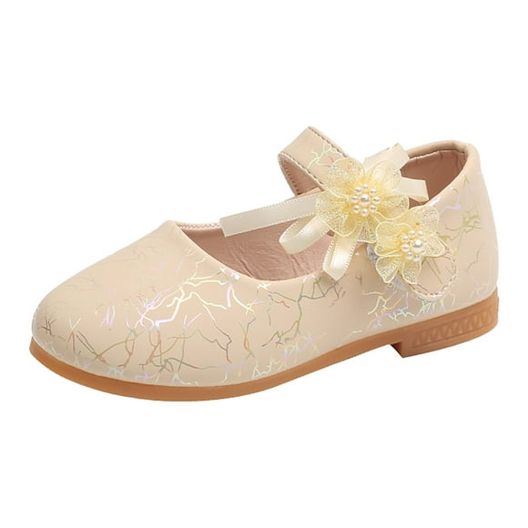 B91xZ Toddler Flower Girls Dress Shoes Girl Shoes for Weeding Cute Toddler Shoes Lace Flore Ballet Flat for Walking, Jumping,Gold 2.5