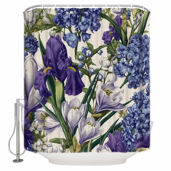 Spring Flowers Bathroom Shower Curtains with 12 Hooks Polyester Waterproof Shower Curtain for Stalls and Bathtubs Purple Hydrangea Orchid Floral Country Beige Decorative Bathroom Curtain 54x78 Inches
