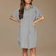 thumbnail image 4 of Mini Falda de Algodón con Pantalones Cortos Botón de Verano Hasta Vestido de Camisa con Cuello, 60% Algodón 40% Lino Mini Vestido, Lavado a Mano Desgaste Casual, 4 of 9