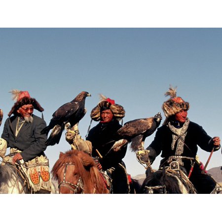 Hunters From Sagsai Sum Bechik Tek And Khalbek Golden Eagle Festival Mongolia Print Wall Art By Amos Nachoum