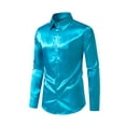 thumbnail image 3 of Frontwalk Men Dress Shirt Glossy Tops Luxury Mens Slim Fit Satin Silk Blue M, 3 of 5