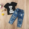 thumbnail image 2 of Bagilaanoe 2pcs Toddler Baby Boy Long Pants Set Letter Print Short Sleeve T-Shirts Tops + Jean Denim Trousers 1T 2T 3T 4T 5T 6T Kids Casual Outfits, 2 of 6