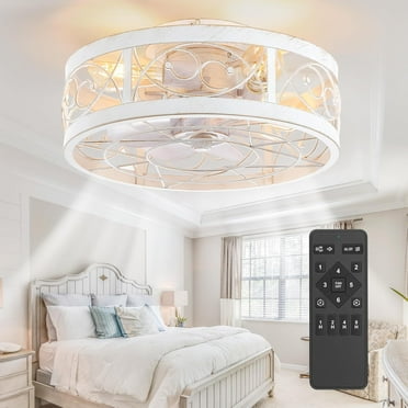 Caged Ceiling Fan With Light With Remote,16.5 Inch Bladeless Industrial Fandelier Small Ceiling Fans Farmhouse Fan Lights Ceiling 6 Speed For Bedroom Kitchen
