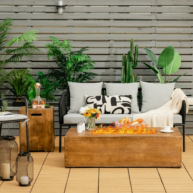 Patiojoy Table de Foyer au Propane Rectangulaire de 48 Pouces en 2 Pcs 50 000 BTU avec Table d'Appoint pour Réservoir de 20 Gallons pour Cour, Balcon, Jardin