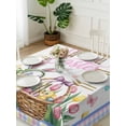 thumbnail image 3 of Spring Easter Suqare Tablecloth - 60 x 60 Inch, Watercolor Pink Yellow Bunny Tulip Eggs Plaid Waterproof & StainResistant Tablecloth, Washable Oil-proof Table Cover for Dining/Party/Wedding/Buffet, 3 of 9