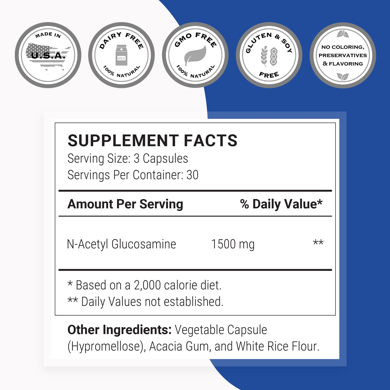 SuperSmart NAG Supplement 1500mg per Day (N-Acetyl Glucosamine) - High Absorption Glucosamine Sulfate | Non-GMO & Gluten Free - 90 Vegetarian Capsules