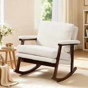 Rocking Chair, PAPROOS Teddy Upholstered Rocker Chair, Glider Rocker Accent Chair with Cushion, Rocking Chair for Nursery, Armchair Reading Chair for Living Room Bedroom, White