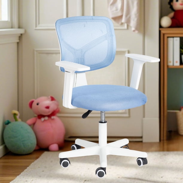 Silla de Oficina Juvenil Ergonómica, Giratoria con Ajuste de Altura y Ruedas, Respaldo de Malla Transpirable, Azul