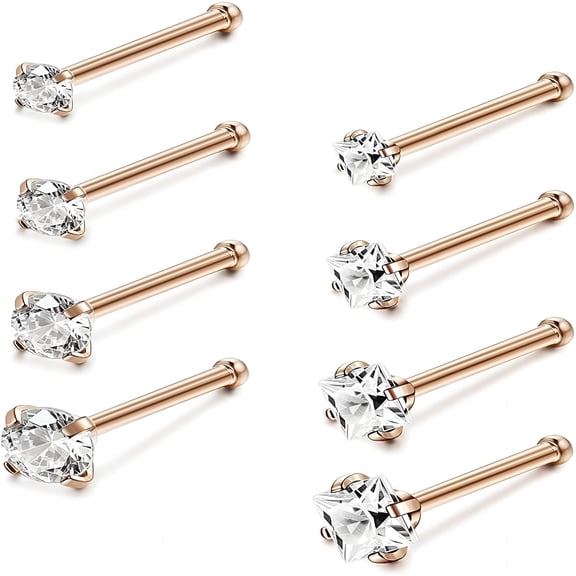 DESIGNICE 20G Stainless Steel Nose Rings Studs L-Shape Piercing Body Jewelry 1.5mm 2mm 2.5mm 3mm, 8PC, 3 colors