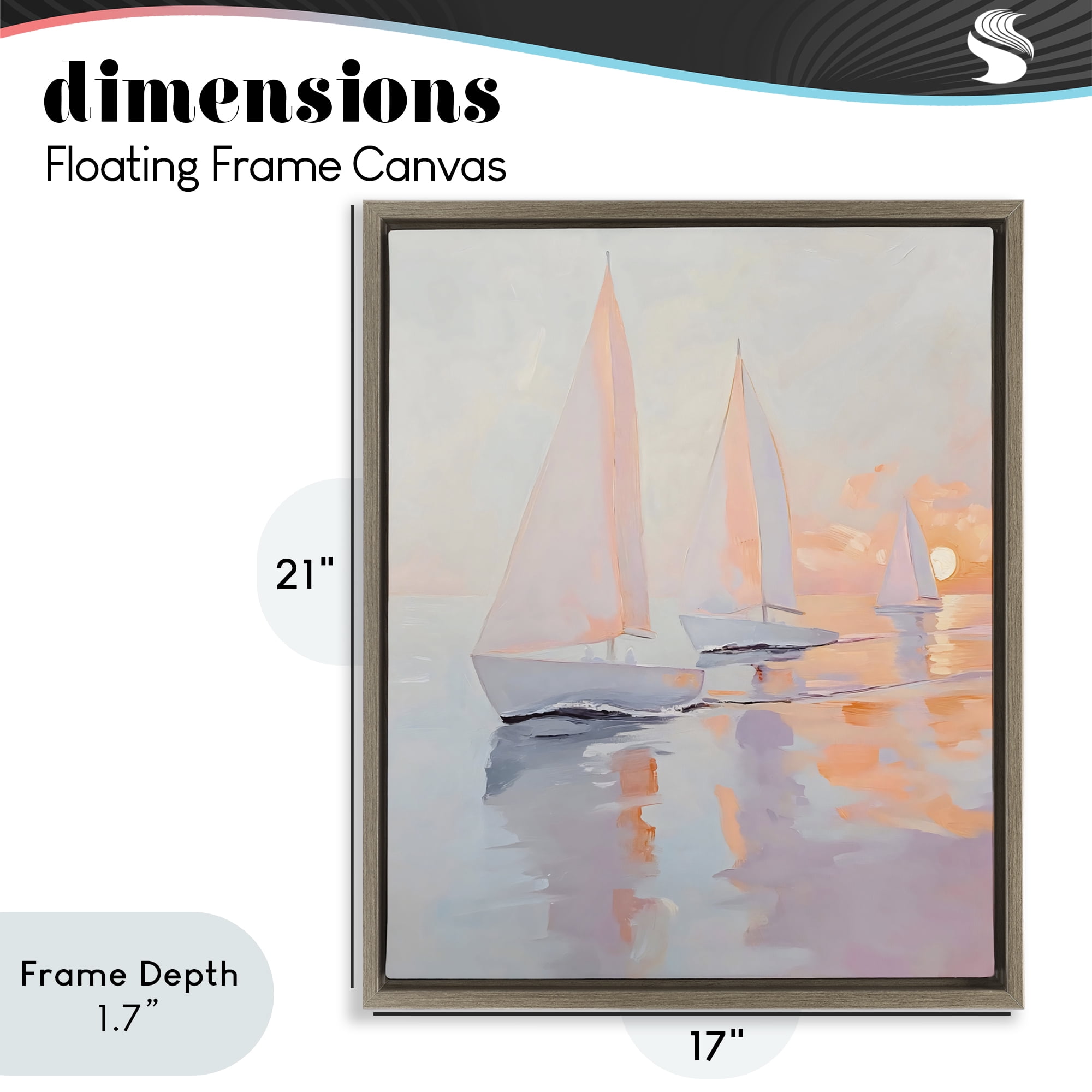 Stupell Industries Peach Sunset Sailboats on Sea Brown Framed Floater Canvas Wall Art, design by Creative Studio