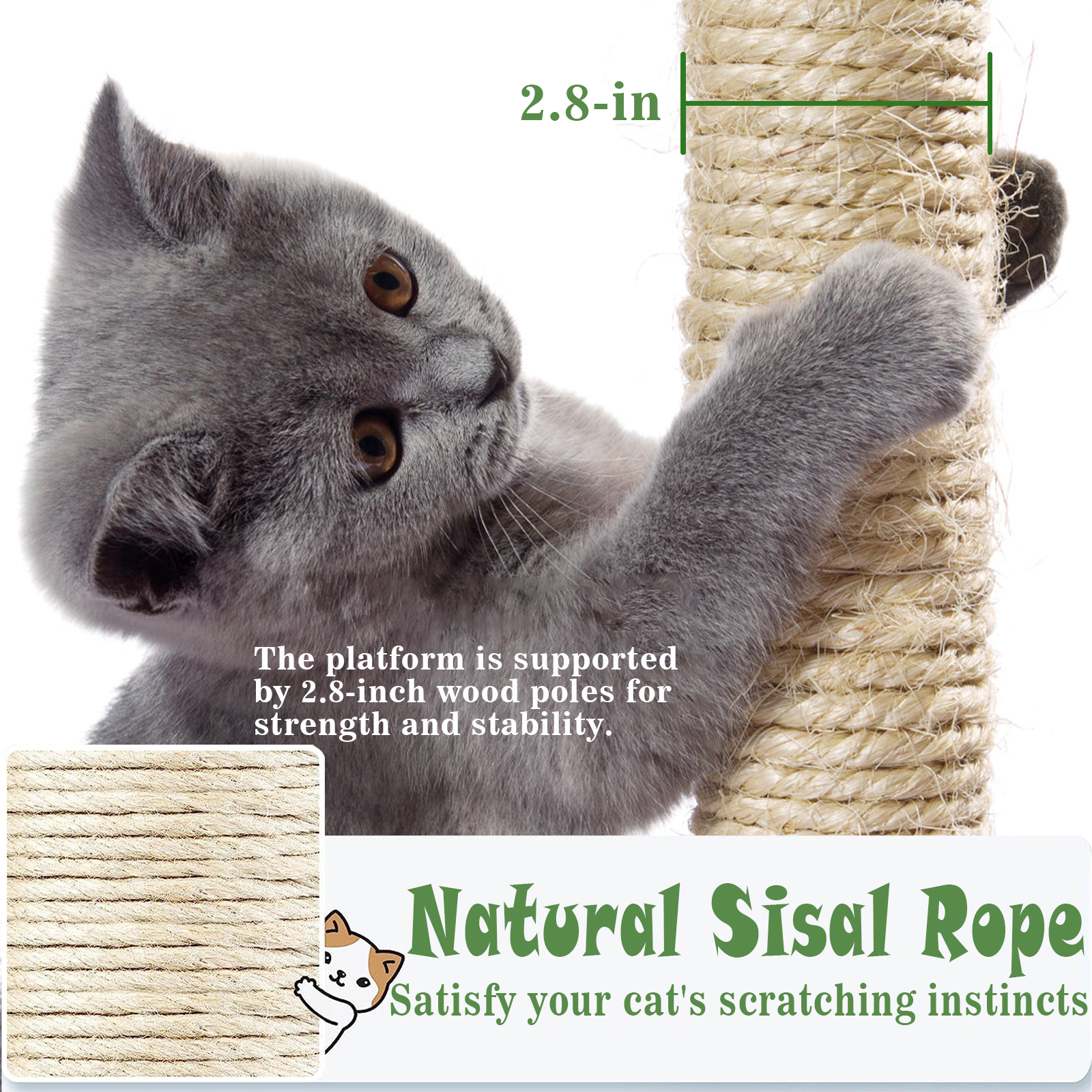 VIVBOO Cat Tree 27.6 inch Tower for Indoor Cats Yellow Green Coconut Cat Scratching Post.
