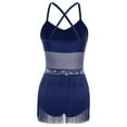 thumbnail image 4 of Doomiva Womens Latin Dance Leotard Dress Rhinestone Sheer Mesh Tassel Fringe One Piece Bodysuit Dancewear Navy Blue S, 4 of 5