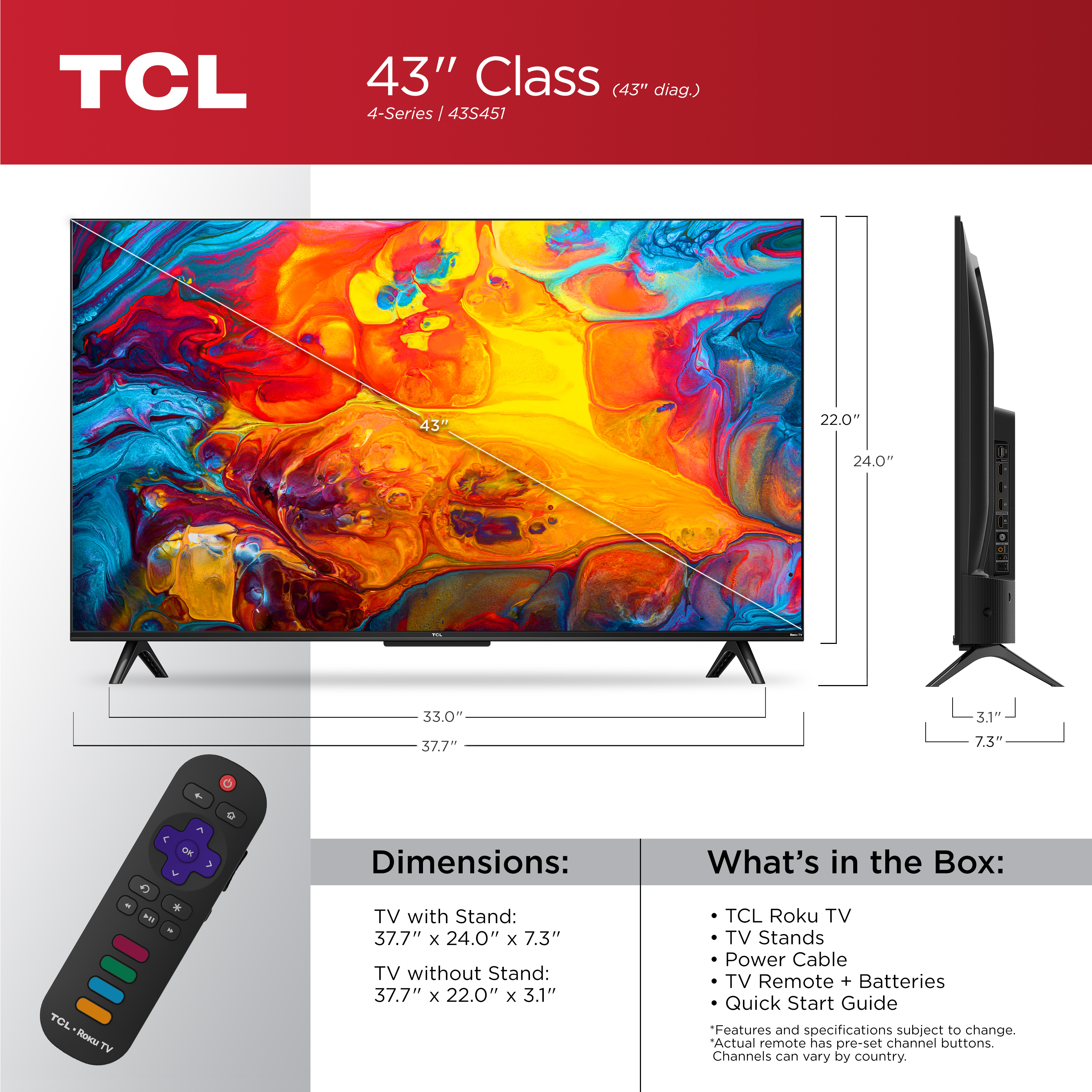 TCL 43" Class 4-Series 4K UHD HDR Smart Roku TV - 43S451 - image 5 of 20