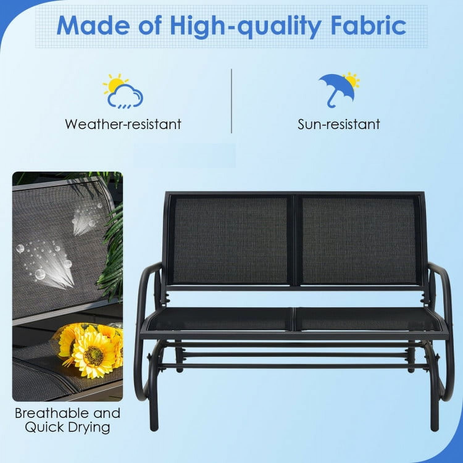 Aimee Lii Double Chair Outdoor, Patio Glider Bench, Porch, Backyard, Sturdy, Black Aimee Lii Double Chair Outdoor, Patio Glider Bench, Porch, Backyard, Sturdy, Black