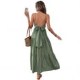 thumbnail image 6 of Green Backless Spaghetti Strap Tiered Maxi Dress With Waist Bow Detail, 6 of 7