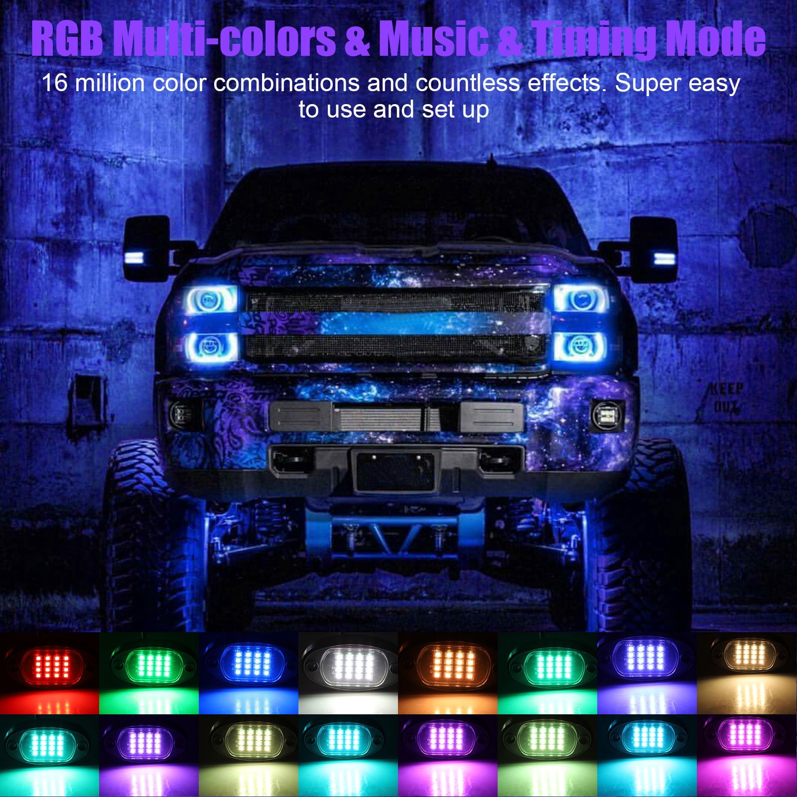 TSV 64LEDs Multi-Color Rock Light for Truck, Waterproof RGB Underbody Lighting, Remote Controlled